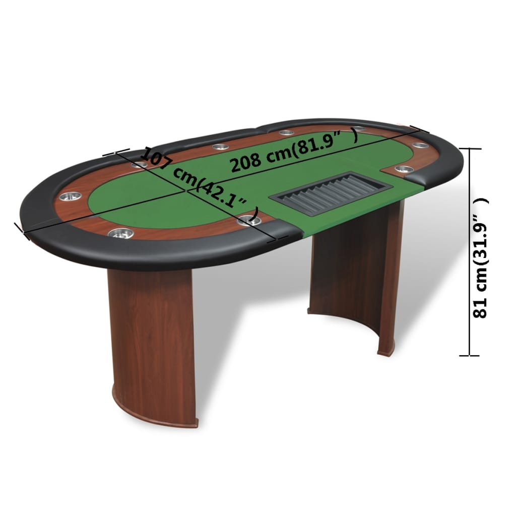 vidaXL pers. pokerbord med dealerområde og jetonholder grøn |