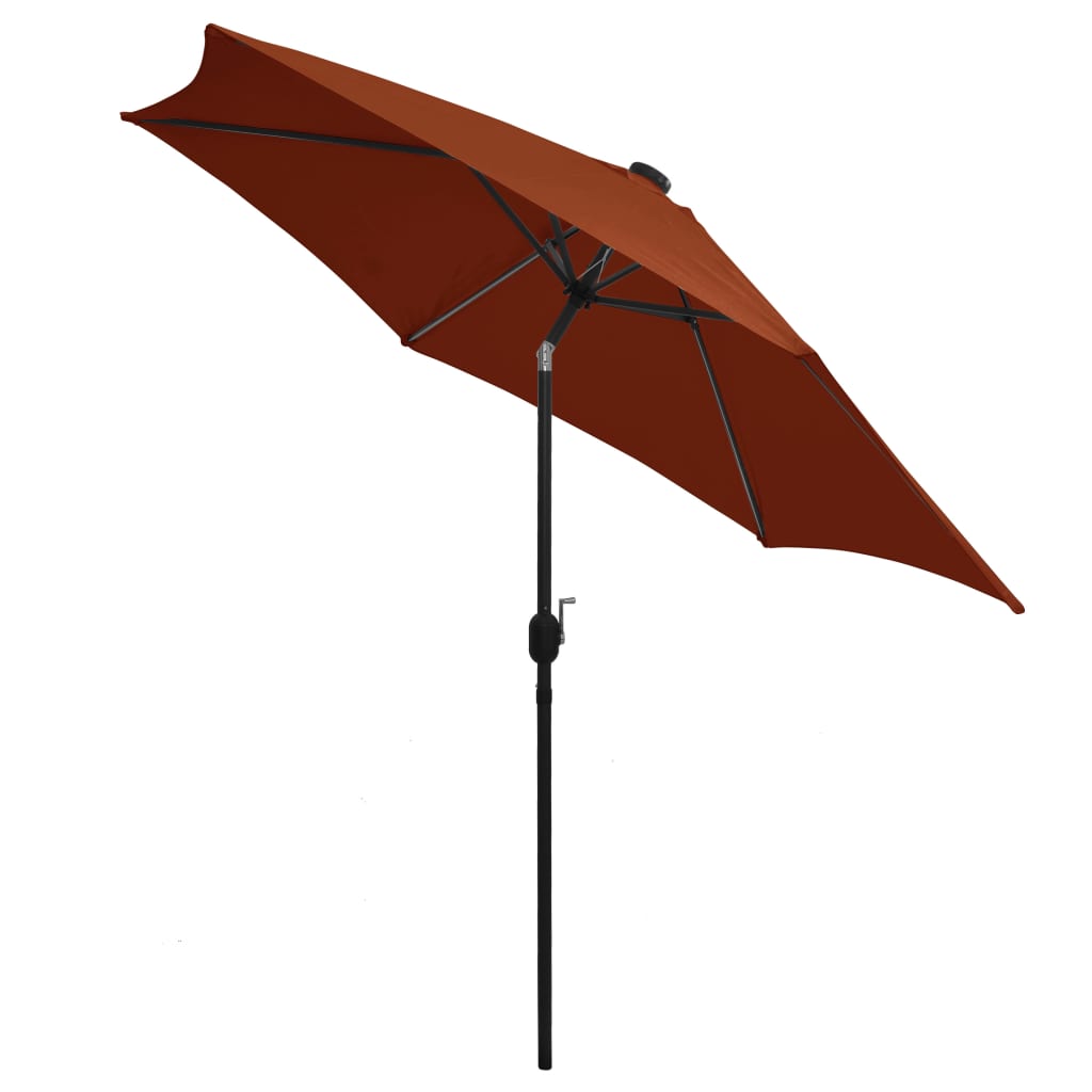 vidaXL parasol med LED-lys og aluminiumsstang 300 cm terracotta