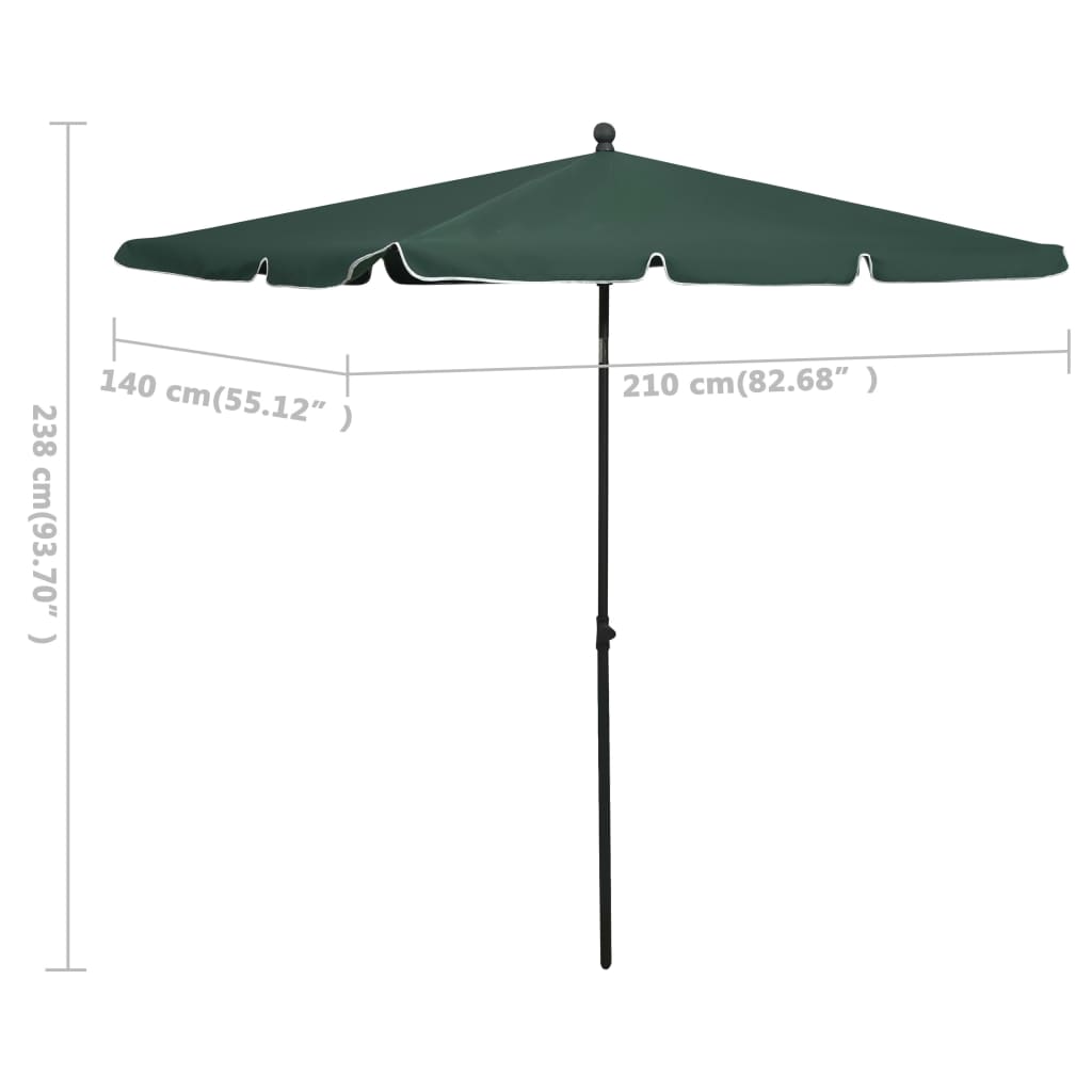 vidaXL parasol med stang 210x140 cm grøn