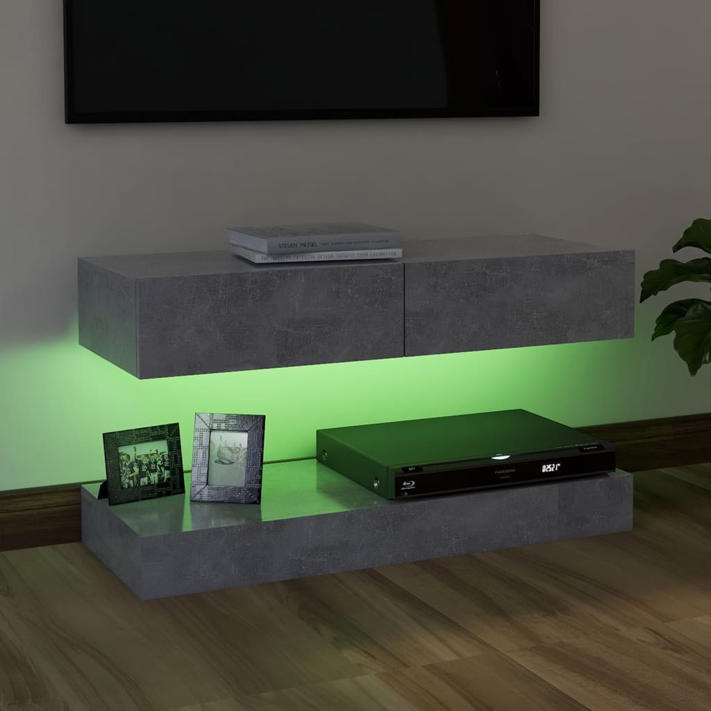 vidaXL tv-skab med LED-lys 90x35 cm betongrå