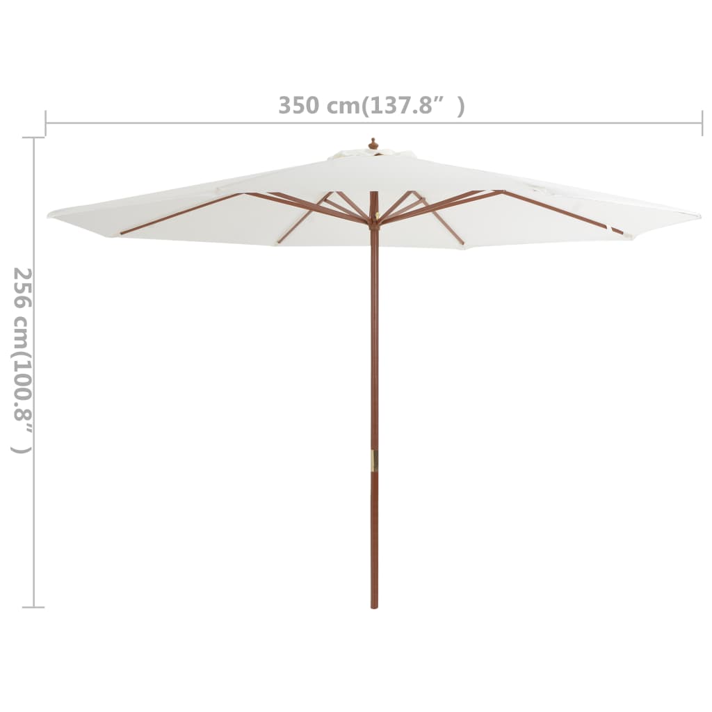 vidaXL udendørs parasol med træstang 350 cm sandhvid