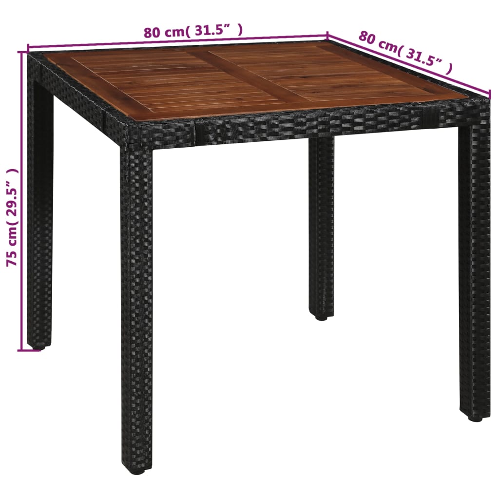 vidaXL udendørs spisebordssæt 5 dele polyrattan og akacietræ sort