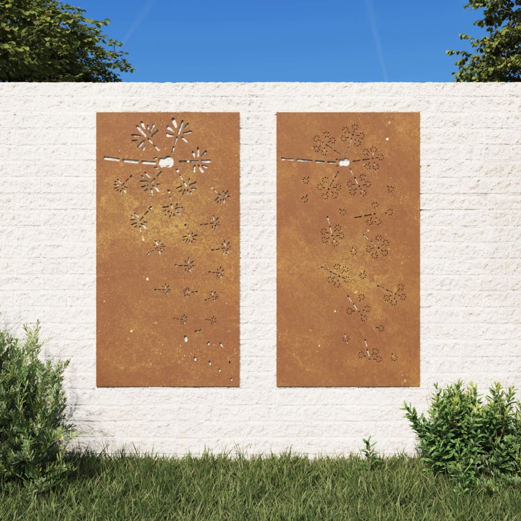 vidaXL udendørs vægdekoration 2 dele 105x55 cm blomster cortenstål
