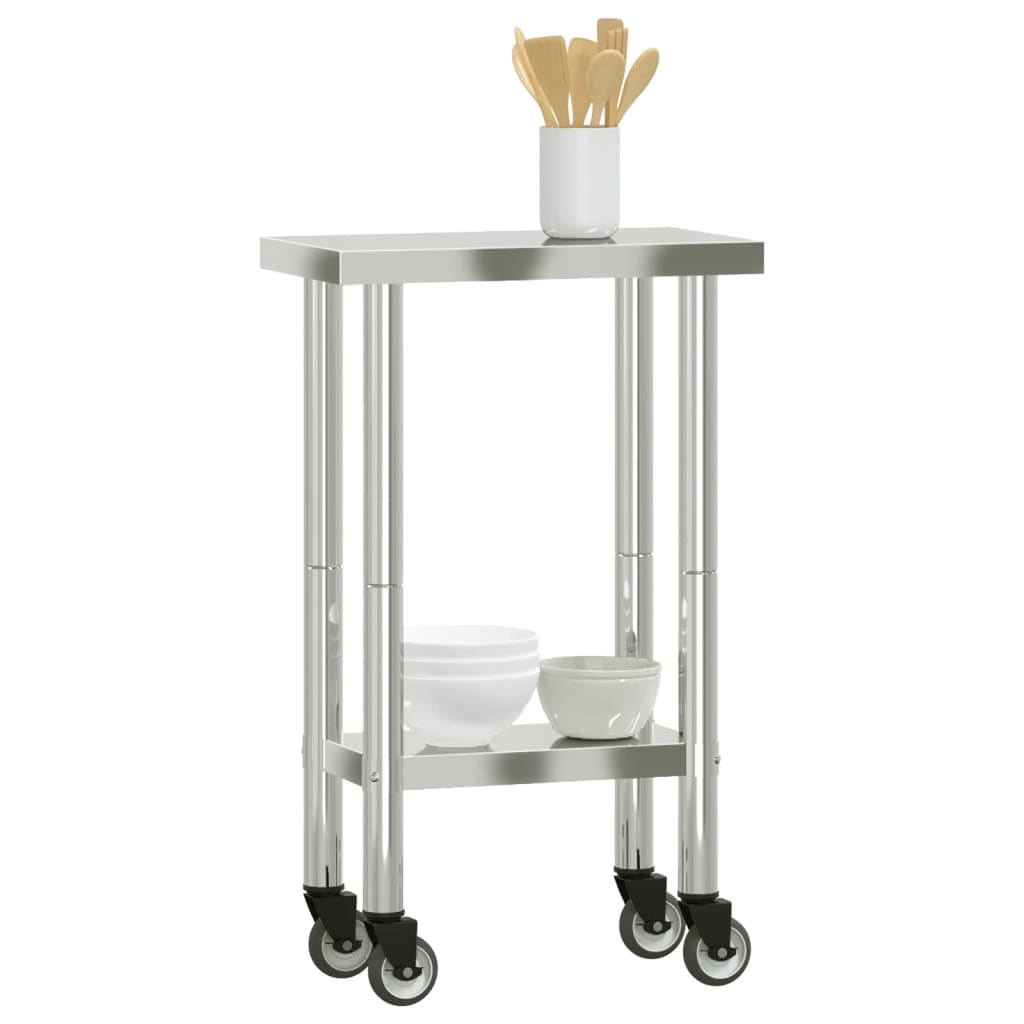 vidaXL arbejdsbord med hjul til køkken 55x30x85 cm rustfrit stål