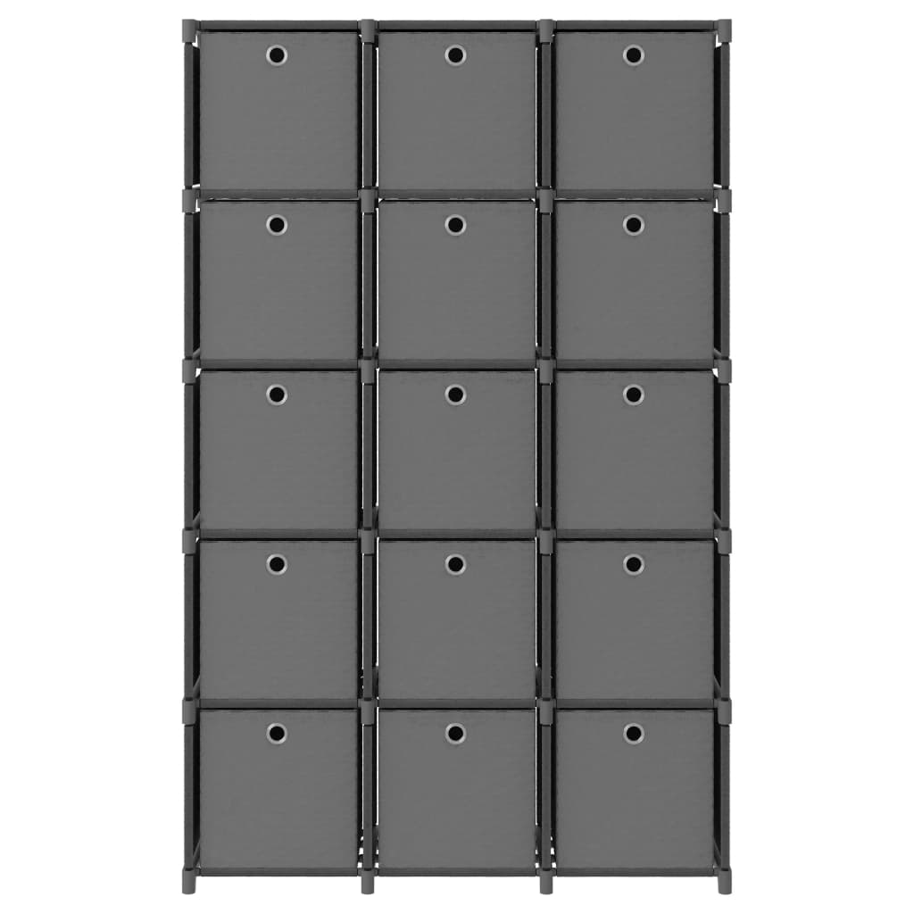 vidaXL reol med 15 rum og kasser 103x30x175,5 cm stof grå