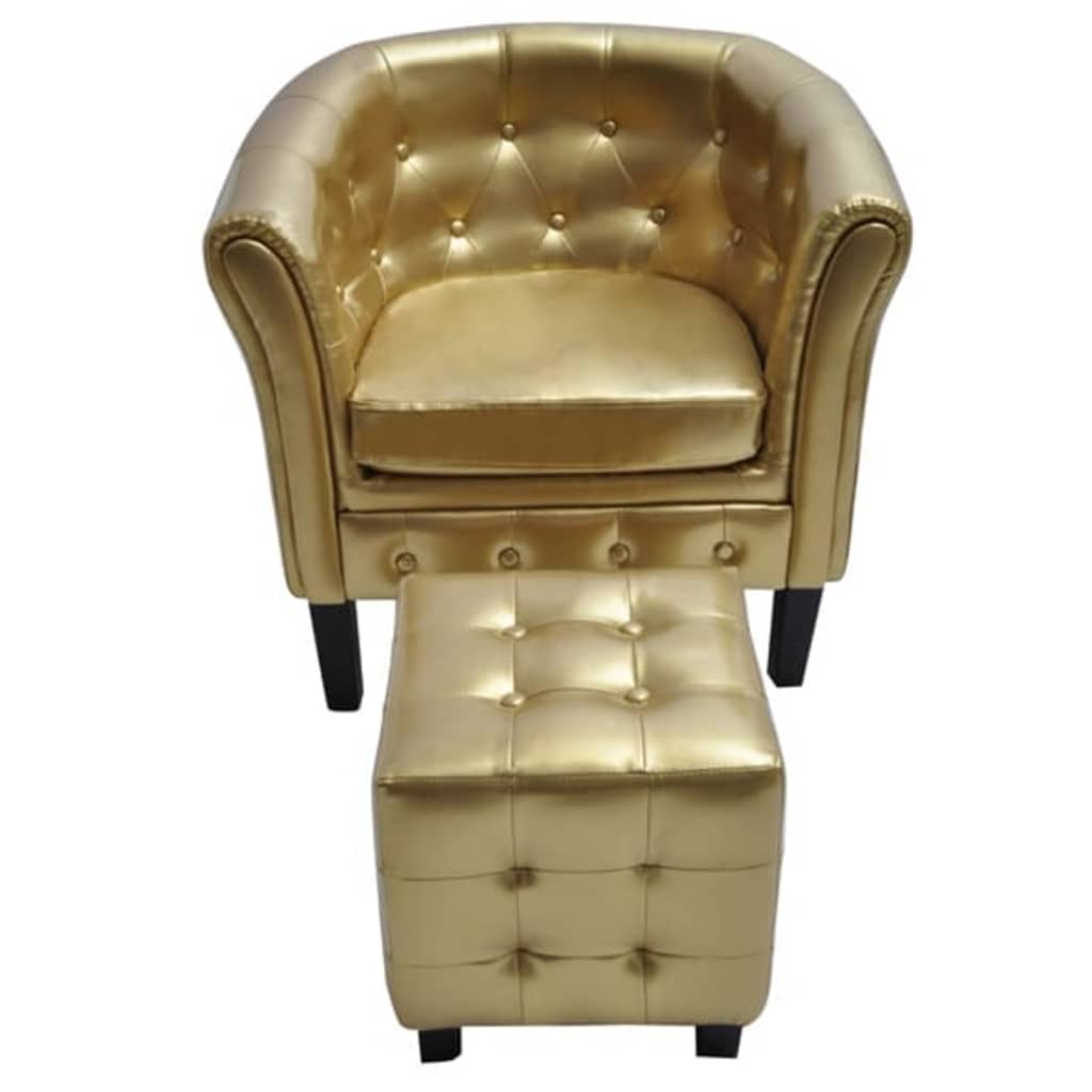 vidaXL lænestol med fodskammel kunstlæder guldfarvet