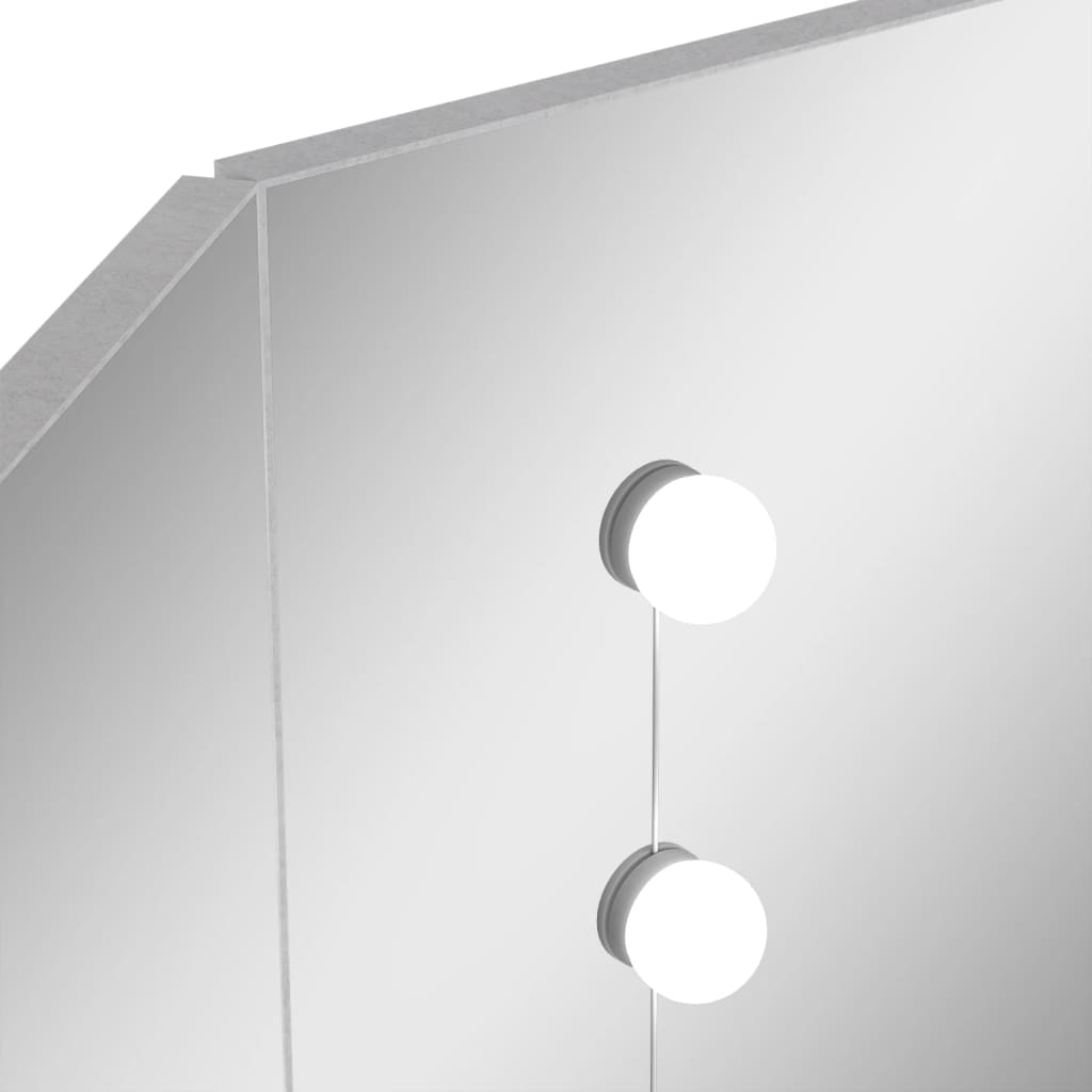 vidaXL toiletbord til hjørne med LED-lys 111x54x141,5 cm betongrå