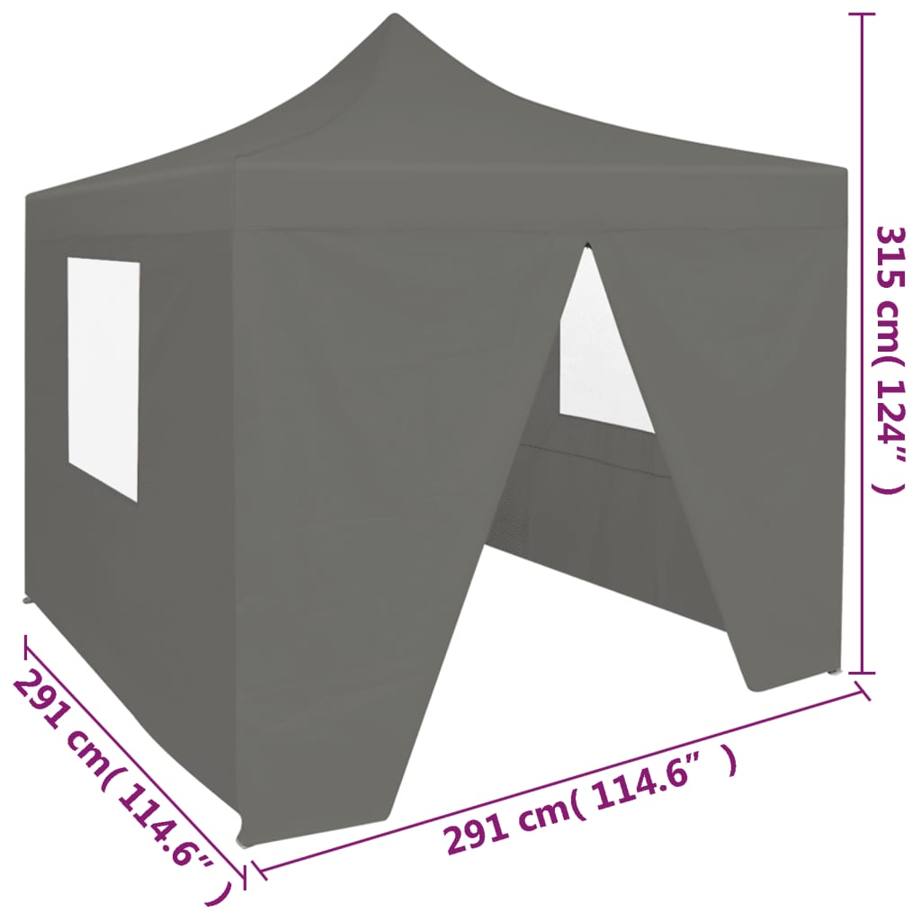 vidaXL foldbart festtelt pop-up med 4 sidevægge 3 x 3 m antracitgrå