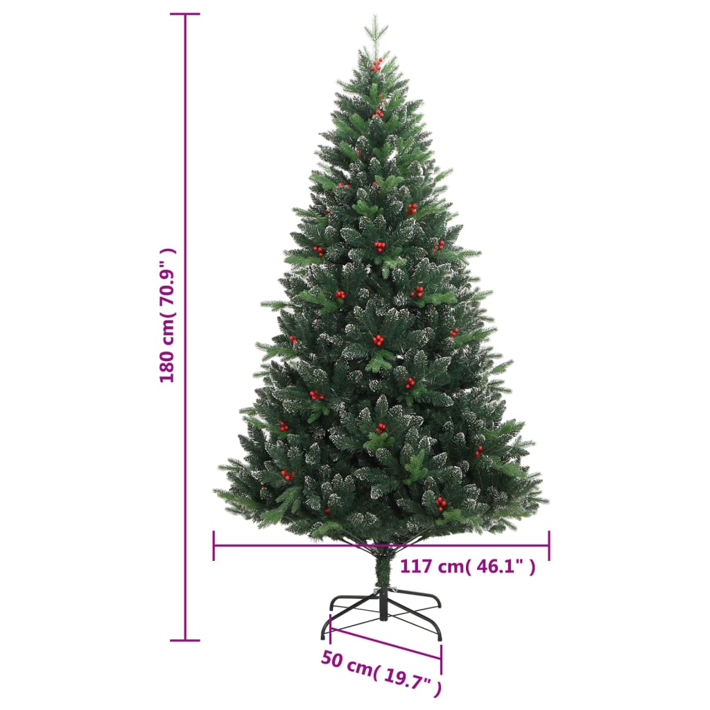 vidaXL kunstigt juletræ 300 LED'er og kuglesæt hængslet 180 cm