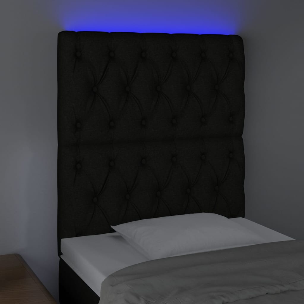 vidaXL sengegavl med LED-lys 80x7x118/128 cm stof sort