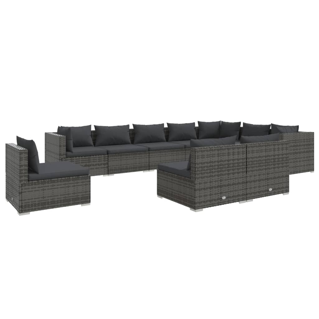 vidaXL loungesæt til haven 10 dele med hynder polyrattan grå