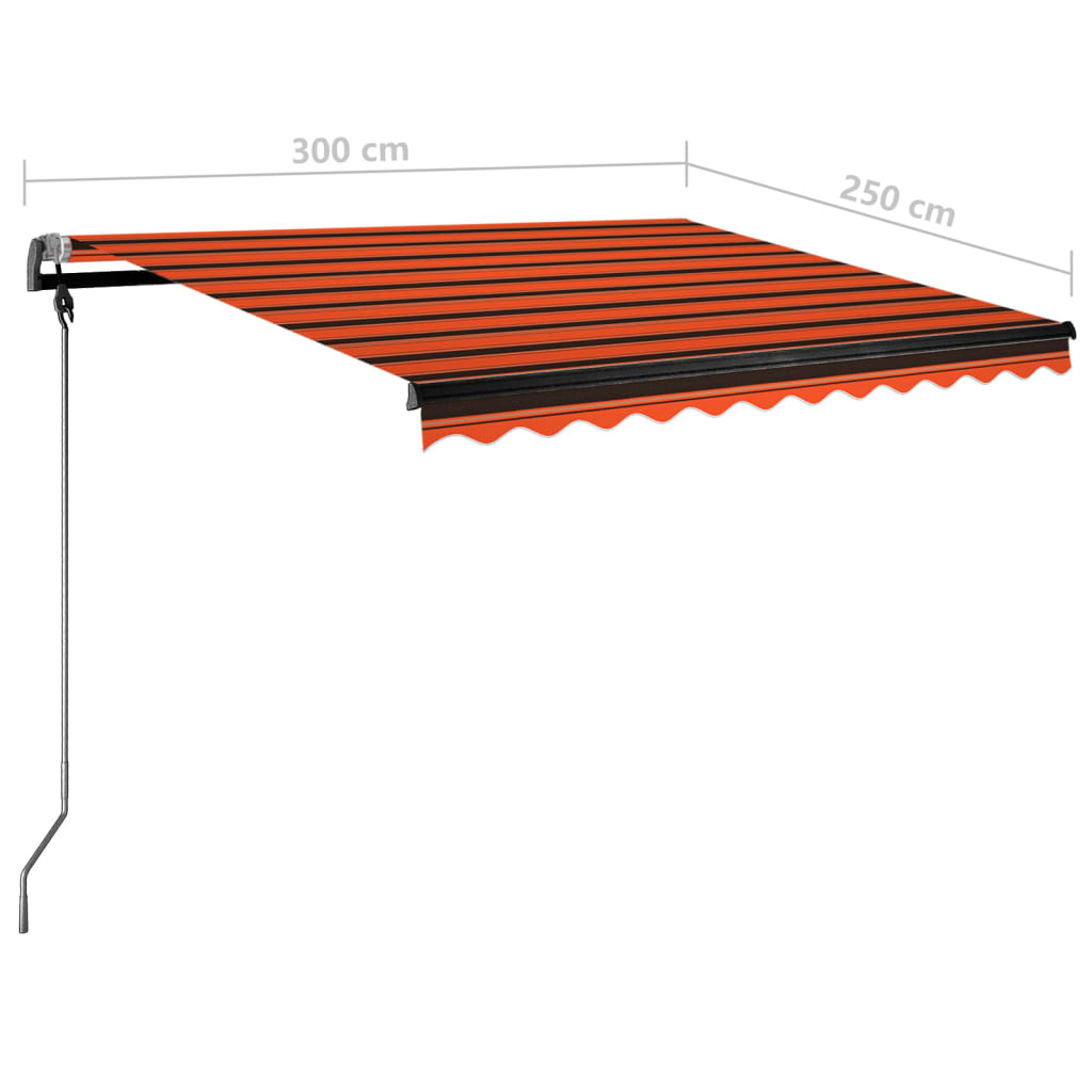 vidaXL markise m. LED-lys 300x250 cm manuel betjening orange og brun