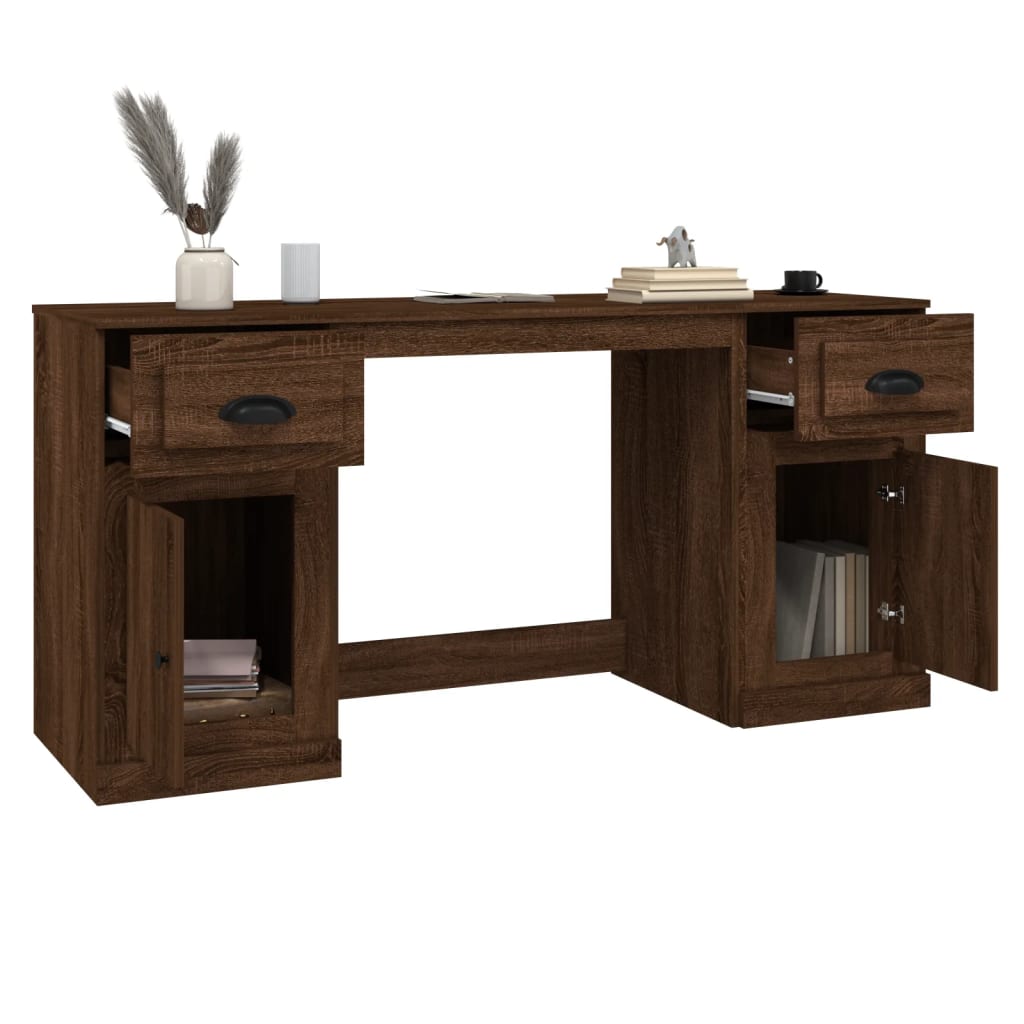 vidaXL skrivebord med skabe konstrueret træ brun egetræsfarve