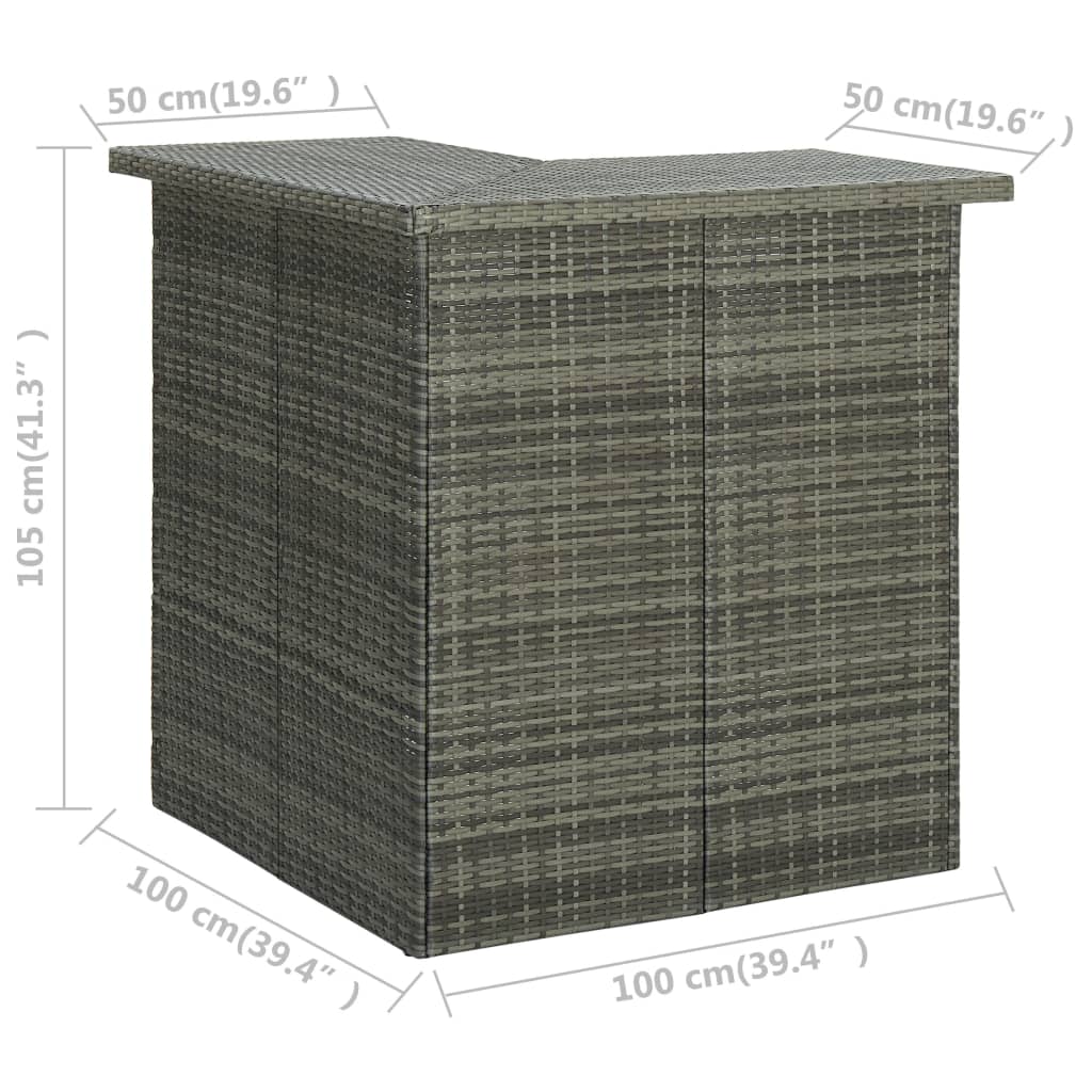 vidaXL barbord til hjørne 100x50x105 cm polyrattan grå