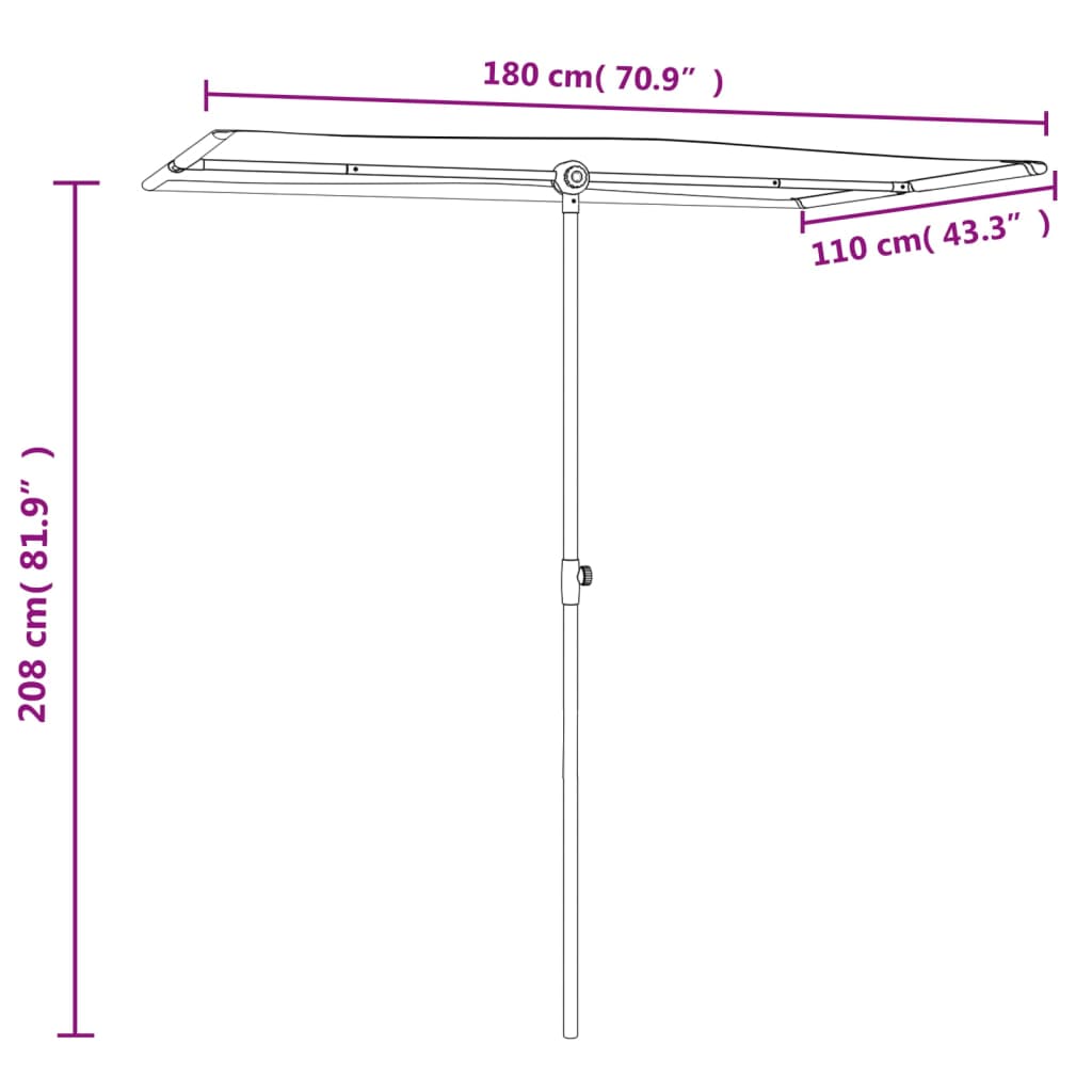 vidaXL parasol med aluminiumstang 180x110 cm sort