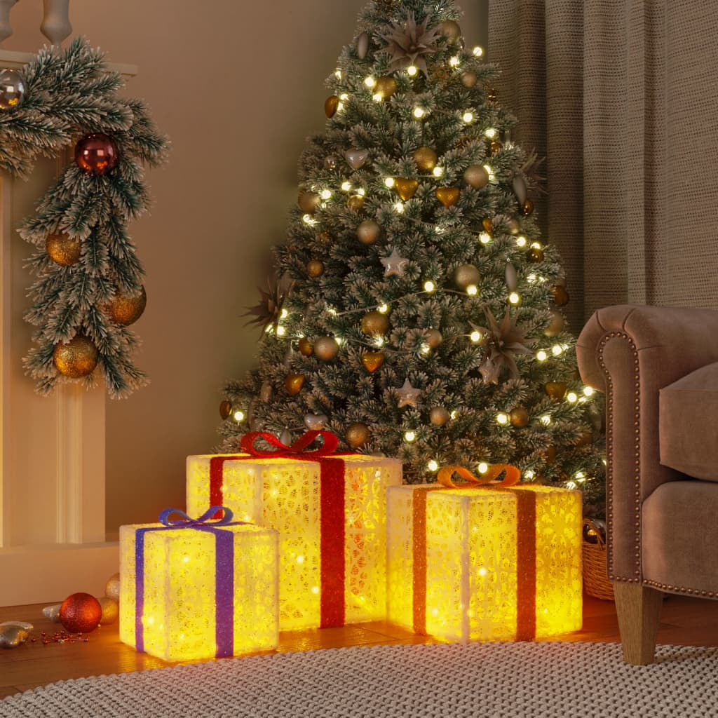 vidaXL lysende julegaver 3 stk. 64 LED'er varmt hvidt lys