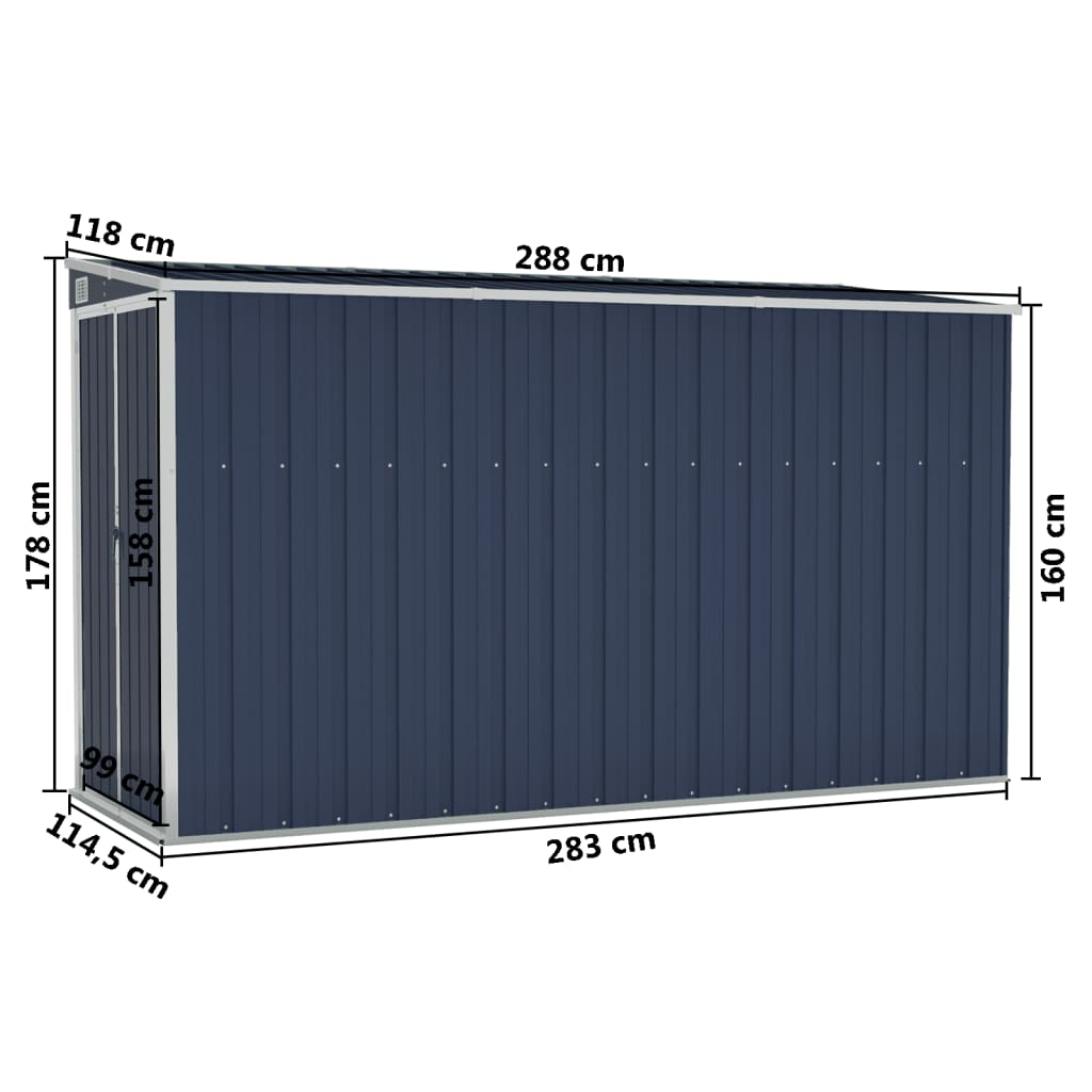 vidaXL vægmonteret haveskur 118x288x178 cm stål antracitgrå