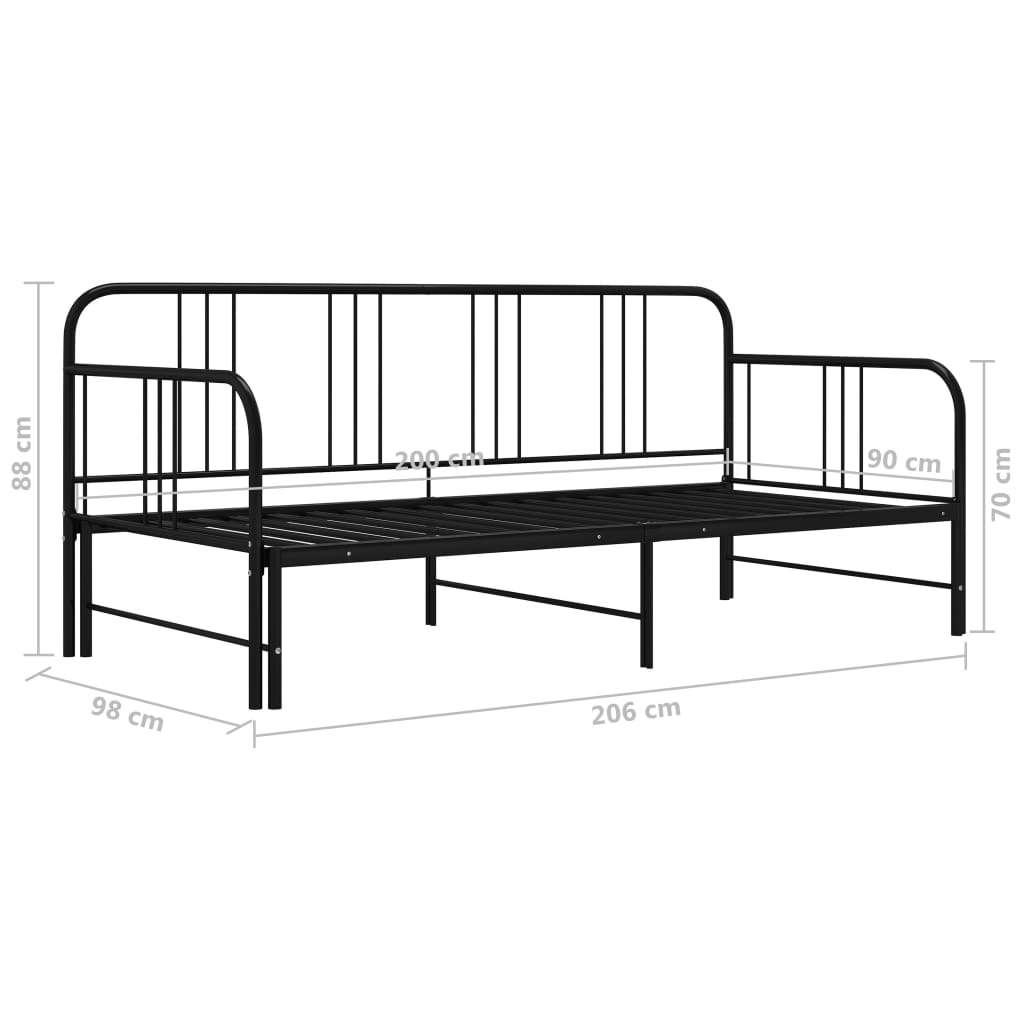 vidaXL sengestel til udtrækssofa 90x200 cm metal sort
