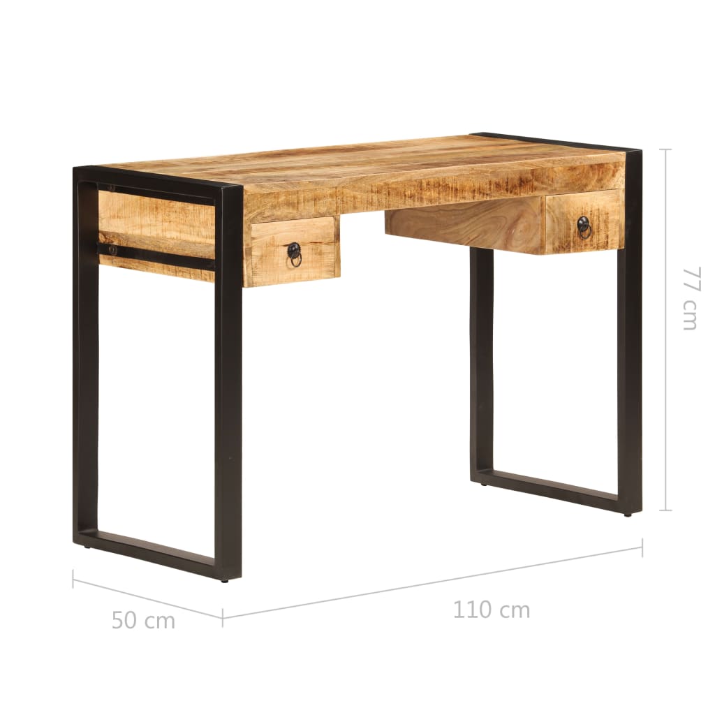 vidaXL skrivebord med 2 skuffer 110 x 50 x 77 cm massivt mangotræ