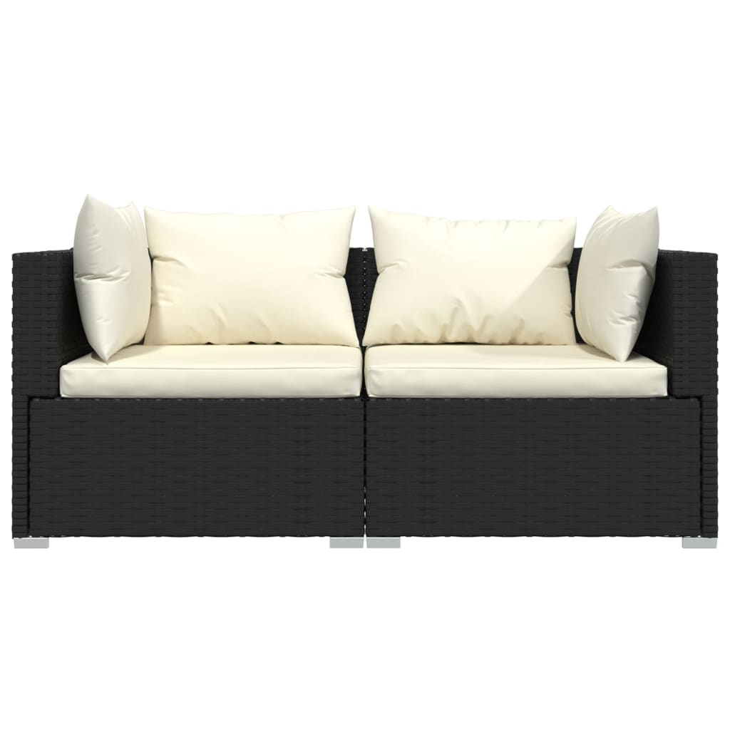 vidaXL 2-personers sofa med hynder polyrattan sort