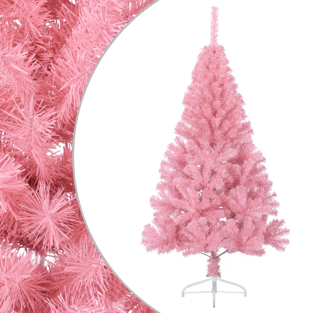 vidaXL kunstigt halvt juletræ med juletræsfod 120 cm PVC pink