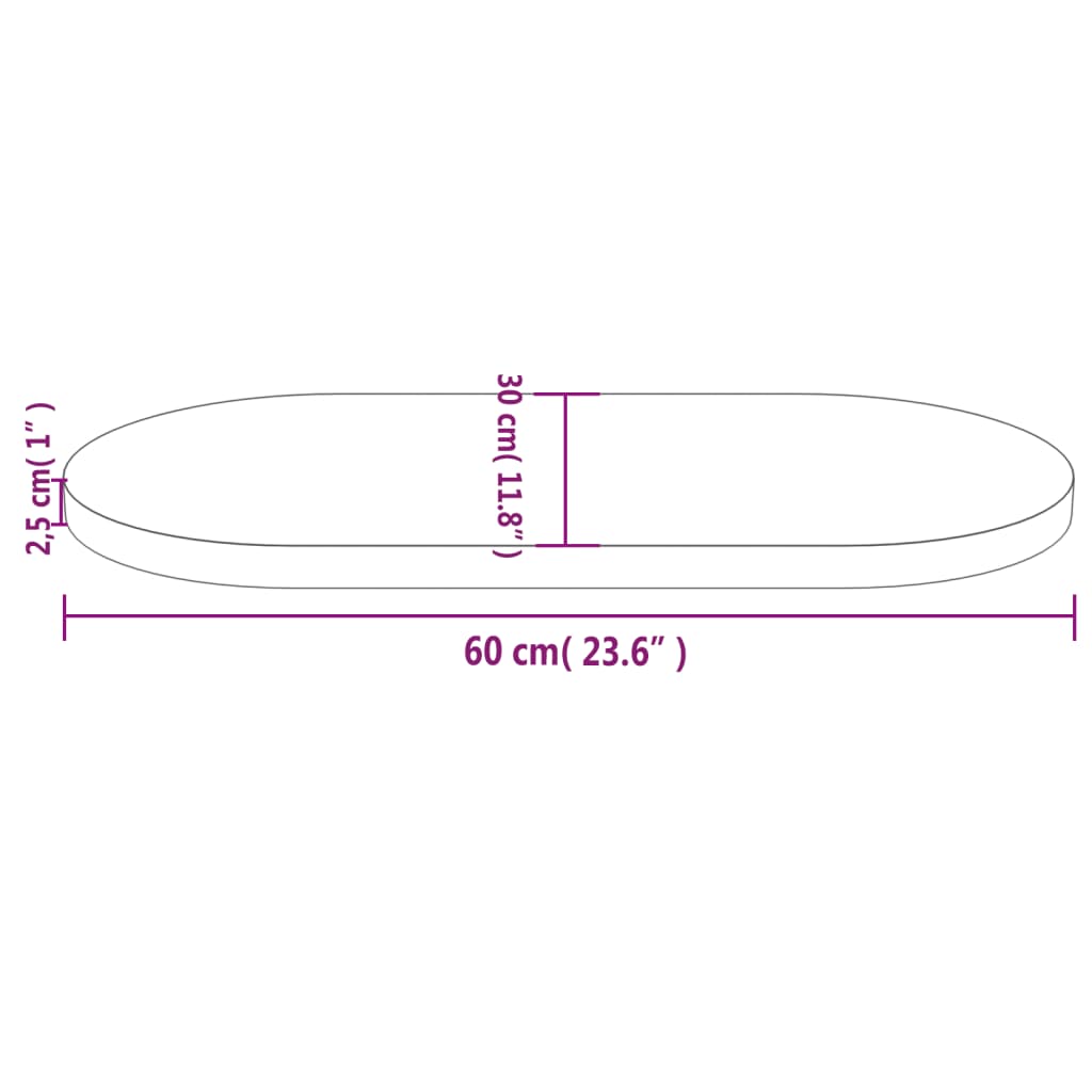 vidaXL bordplade 60x30x2,5 cm oval massivt fyrretræ hvid