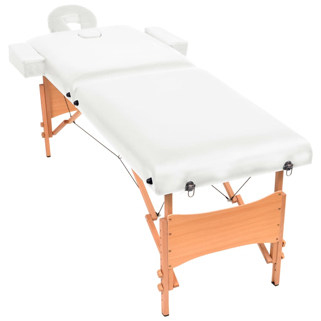 vidaXL sammenfoldeligt massagebord 2 zoner 10 cm tyk hynde hvid