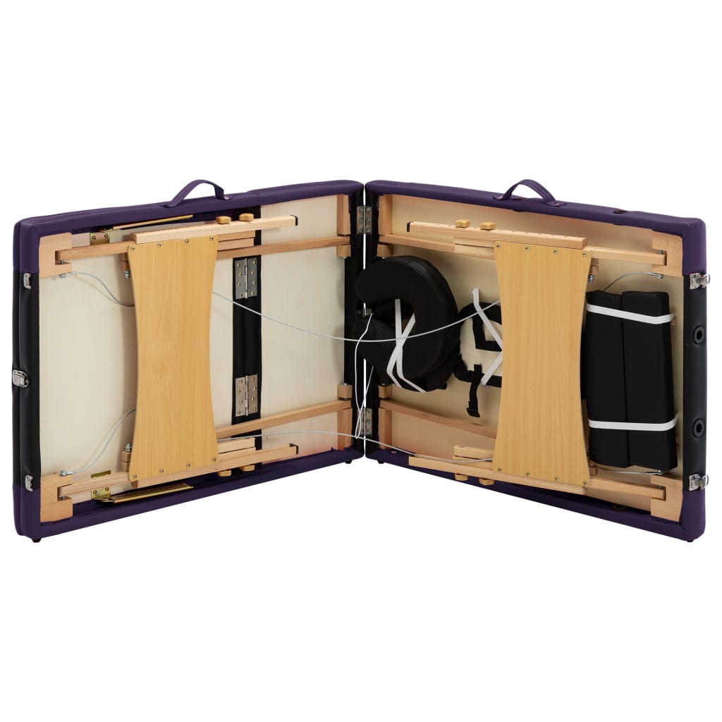 vidaXL foldbart massagebord 3 zoner træ sort og lilla