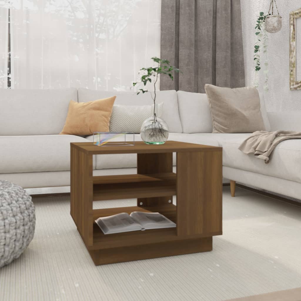 vidaXL sofabord 55x55x43 cm konstrueret træ brun egetræsfarve