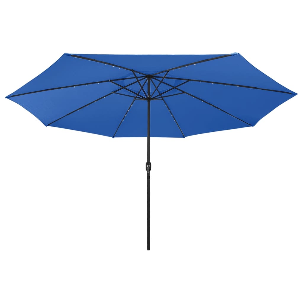 vidaXL parasol m. LED-lys + metalstang 400 cm azurblå