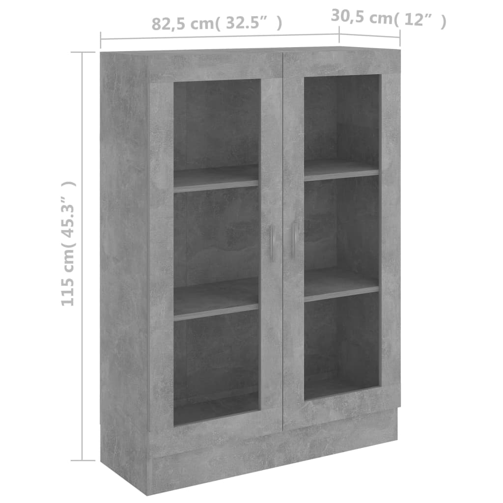 vidaXL vitrineskab 82,5x30,5x115 cm spånplade betongrå