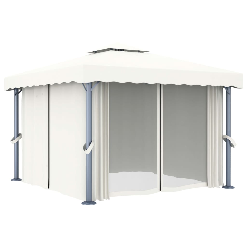 vidaXL pavillon med gardin og LED-lyskæder 3x3 m cremefarvet
