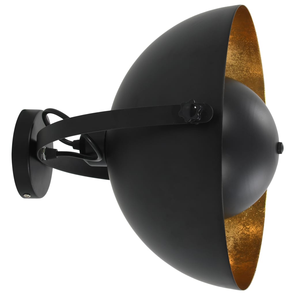 vidaXL væglampe halvkugle E27 sort og guldfarvet