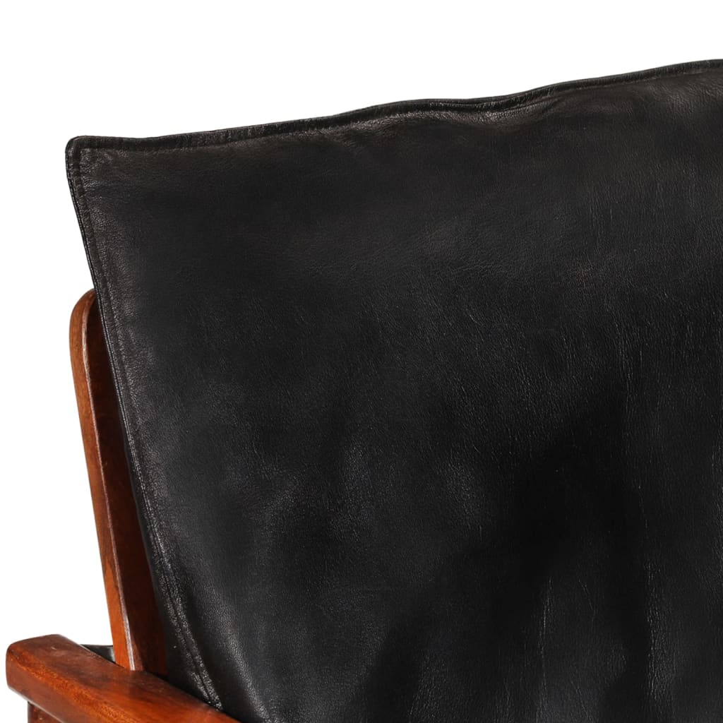 vidaXL lænestol ægte læder og massivt akacietræ sort