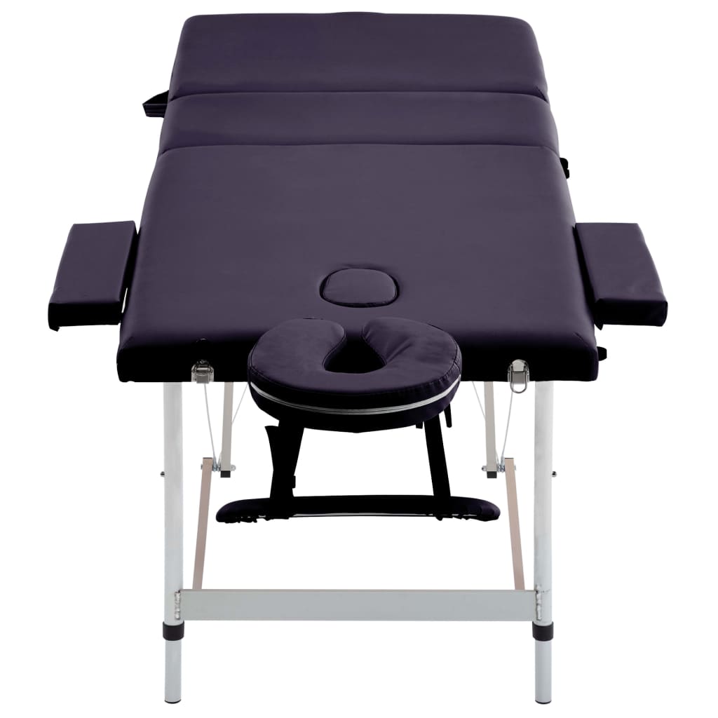 vidaXL sammenfoldeligt massagebord med træstel 3 zoner lilla