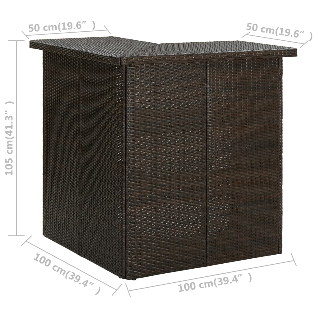 vidaXL hjørnebarbord 100x50x105 cm polyrattan brun
