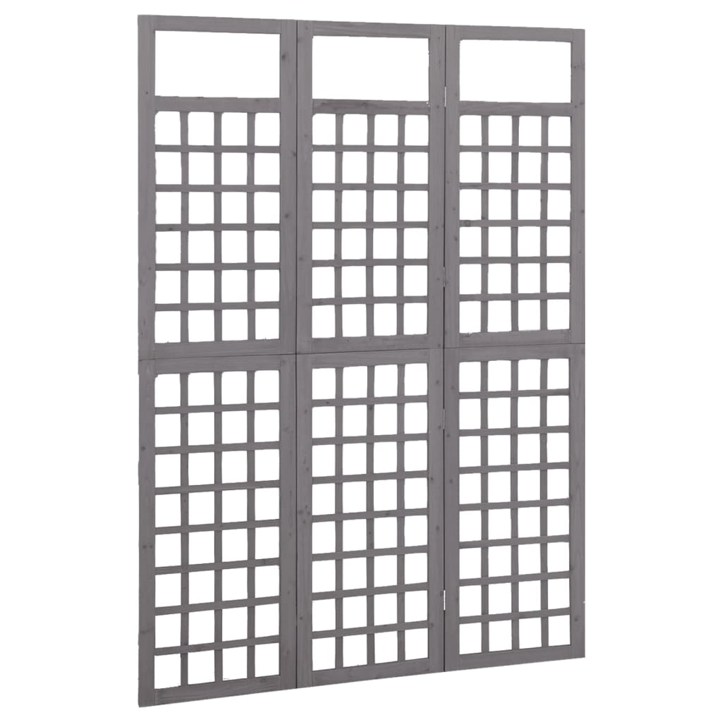 vidaXL 3-panels rumdeler/espalier 121x180 cm massivt grantræ grå