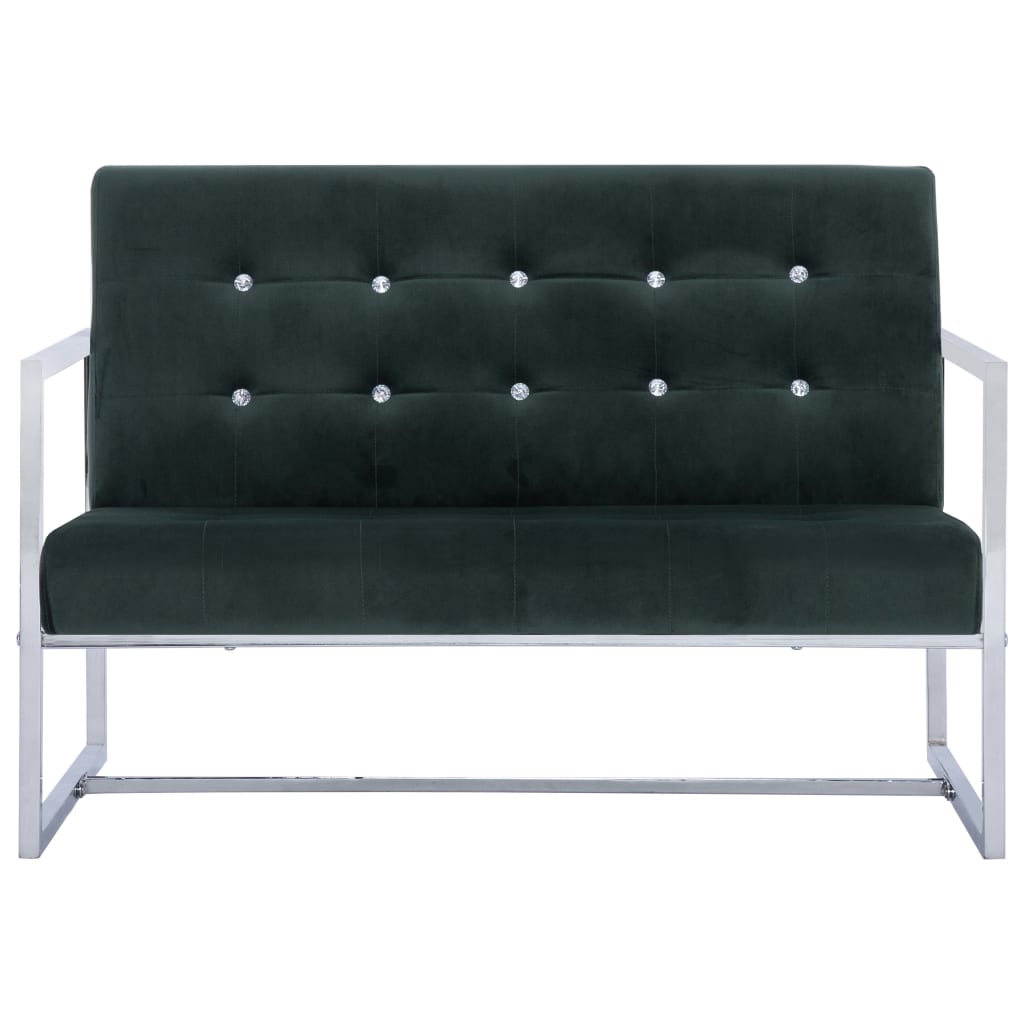 vidaXL 2-personers sofa med armlæn krom og fløjl mørkegrøn