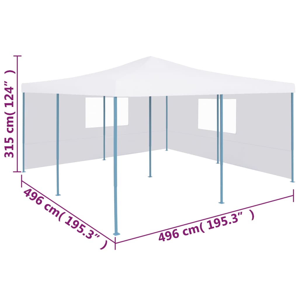 vidaXL foldbar pavillon med 2 sidevægge 5x5 m hvid