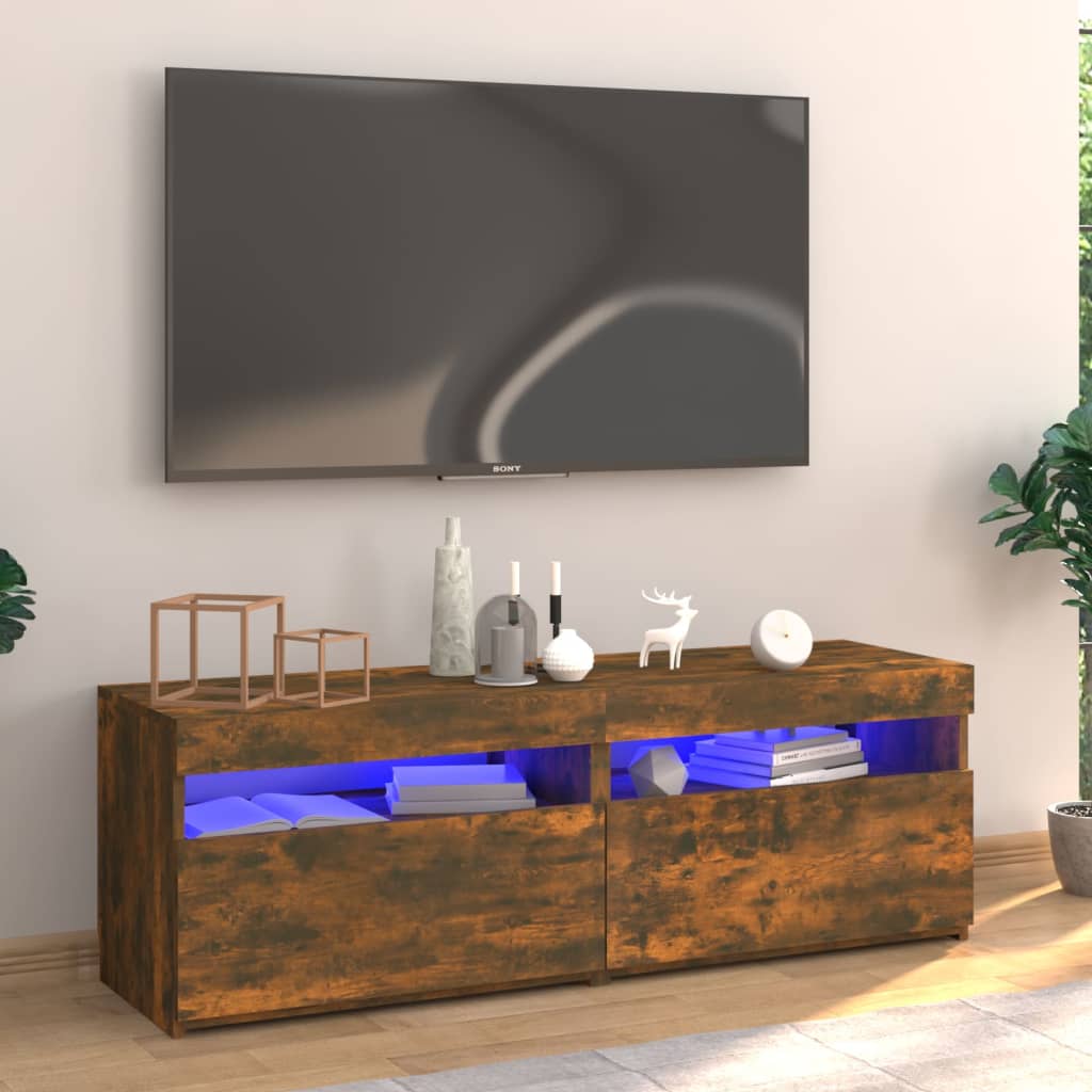 vidaXL tv-bord med LED-lys 120x35x40 cm røget eg