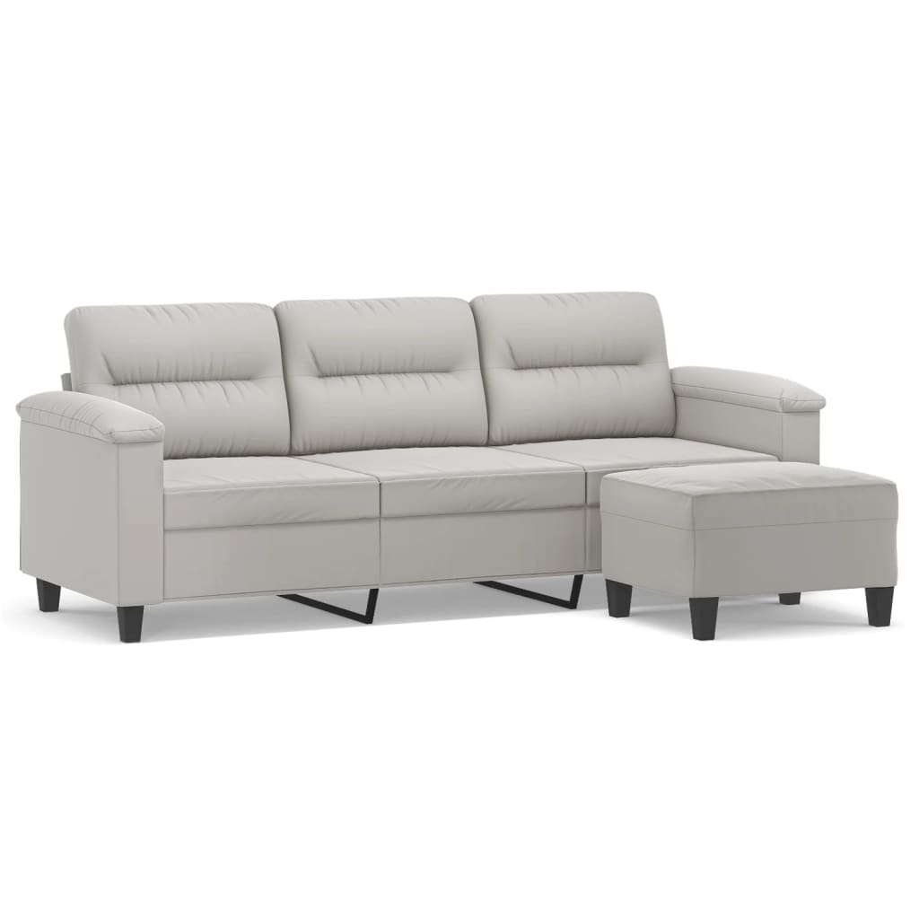 vidaXL 3-personers sofa med fodskammel 180 cm mikrofiberstof lysegrå