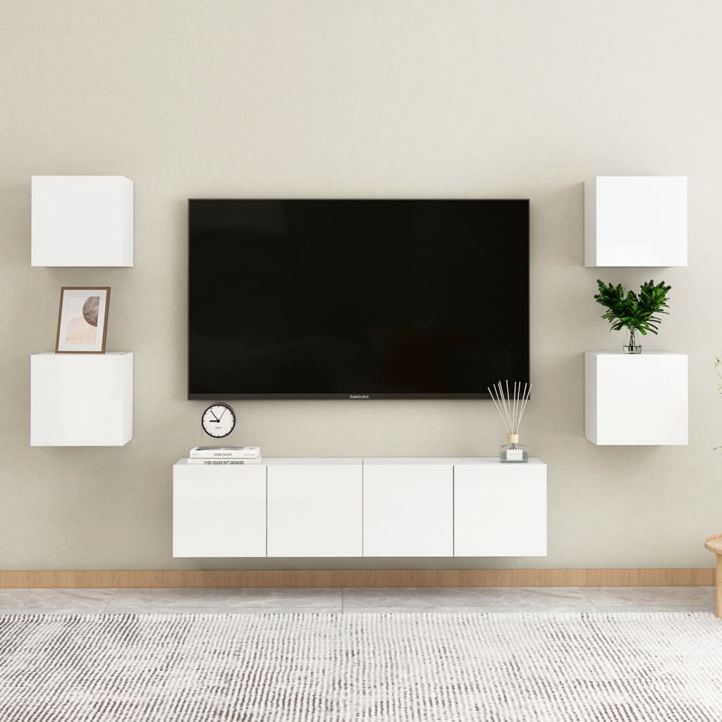 vidaXL væghængte tv-skabe 4 stk. 30,5x30x30 cm hvid højglans