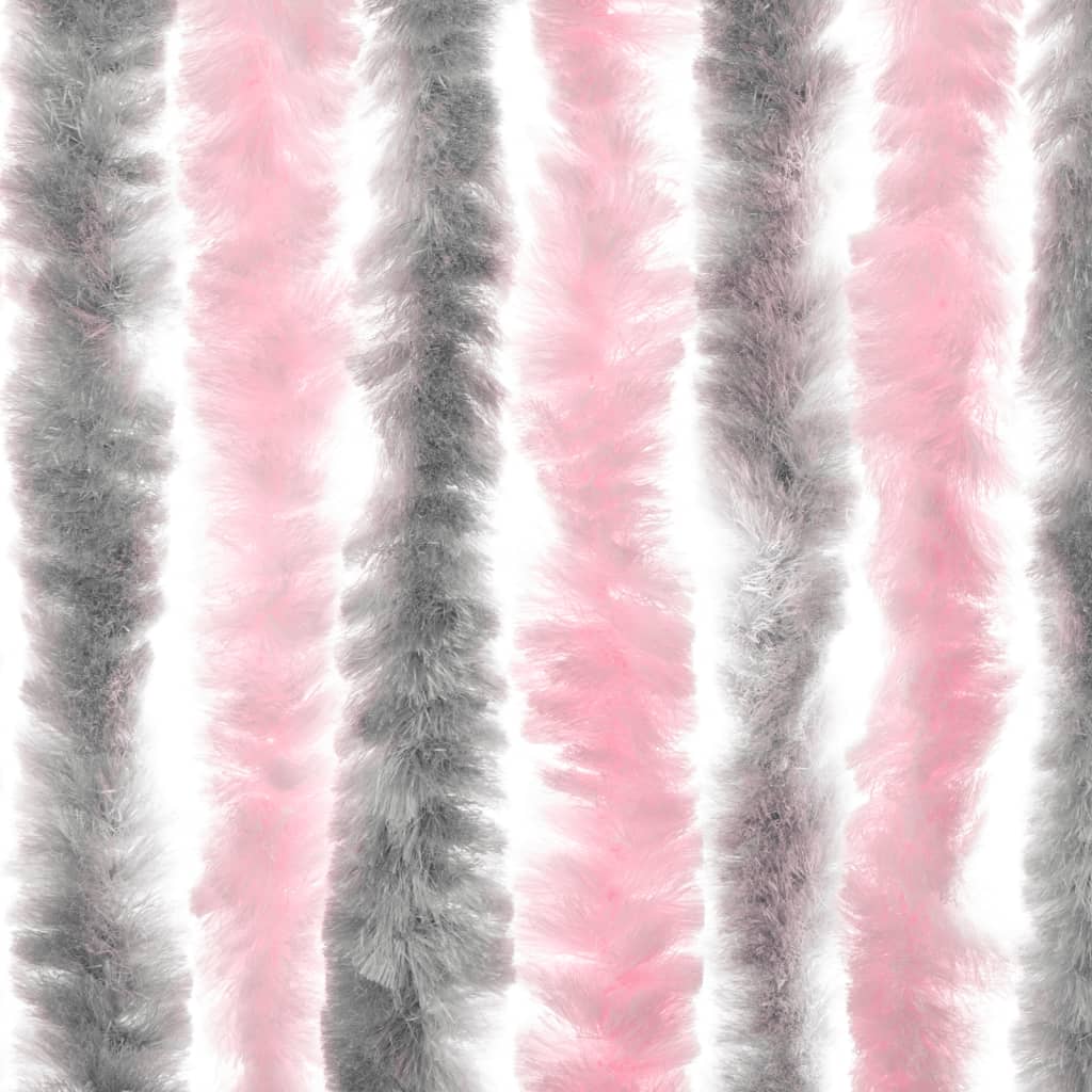 vidaXL flueforhæng 90x220 cm chenille sølvgrå og lyserød