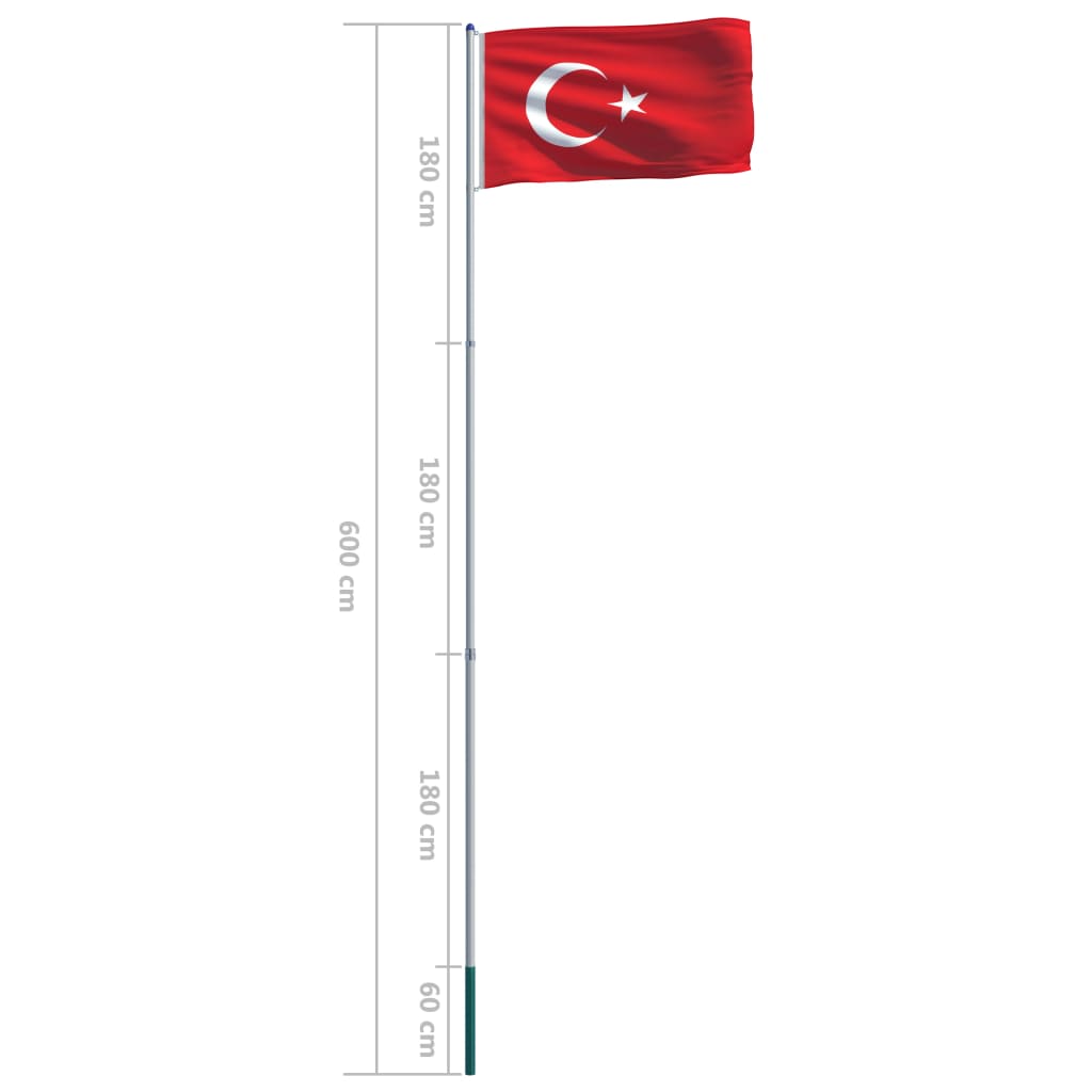 vidaXL Tyrkiets flag og flagstang 6 m aluminium