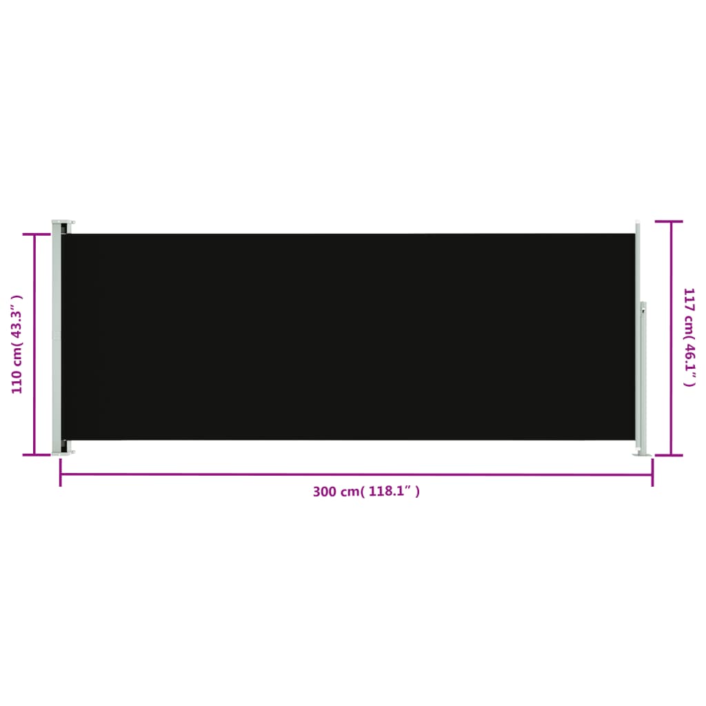 vidaXL sammenrullelig sidemarkise til terrassen 117x300 cm sort