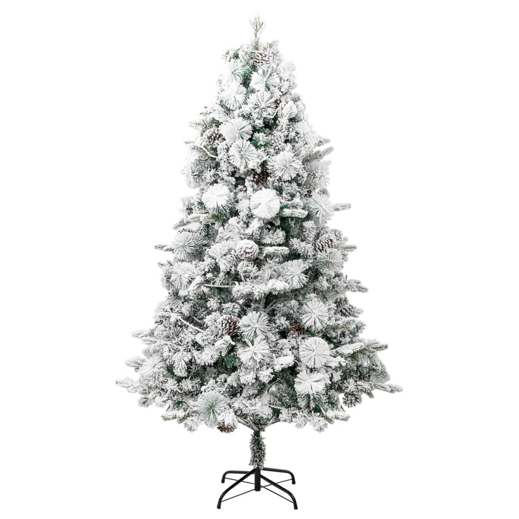 vidaXL juletræ med sne + lys og grankogler 195 cm PVC og PE