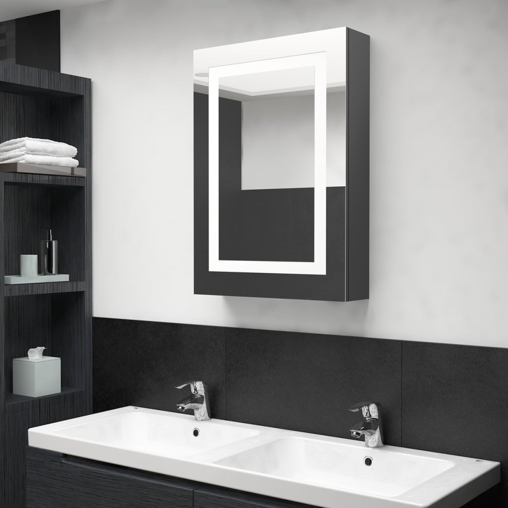 vidaXL badeværelsesskab med spejl + LED-lys 50x13x70 cm grå