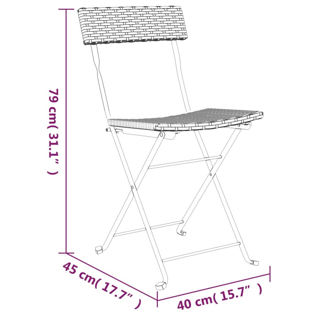 vidaXL foldbare bistrostole 2 stk. polyrattan og stål grå