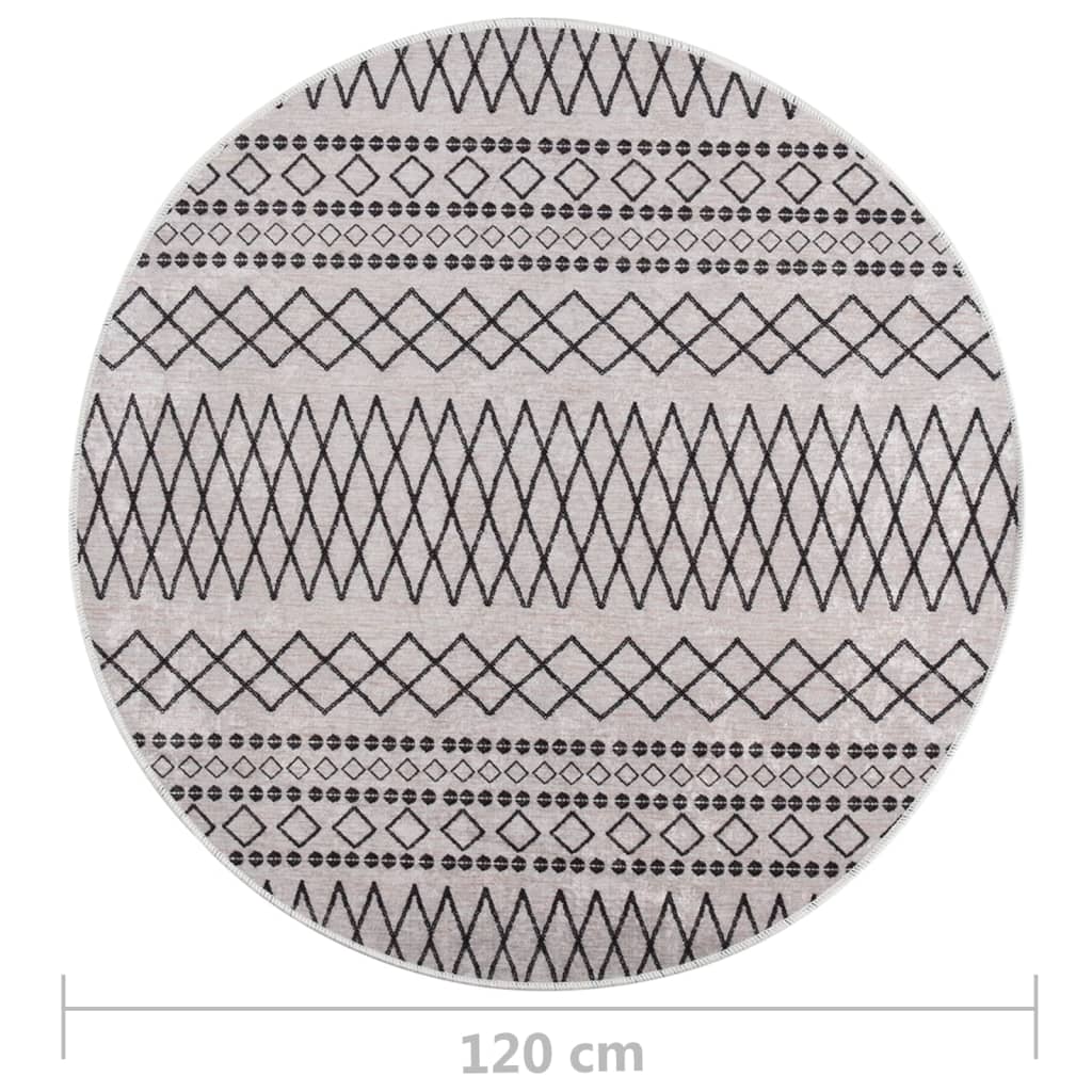vidaXL gulvtæppe φ120 cm skridsikkert og vaskbart sort og hvid
