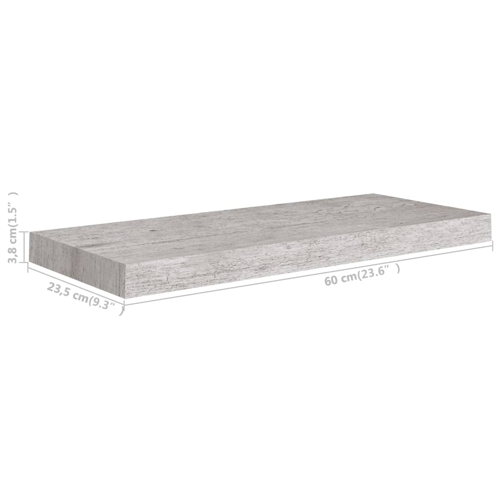vidaXL væghylde 60x23,5x3,8 cm MDF betongrå